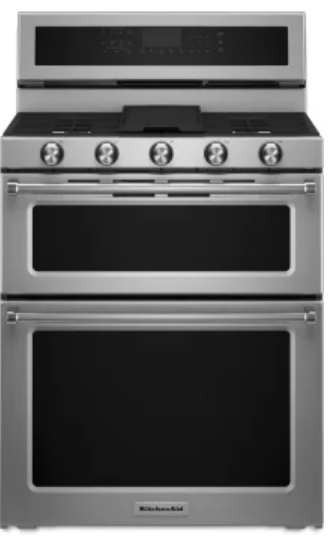 KitchenAid KFGD500ESS 30 Inch Freestanding Double Oven Convection Gas Range with 5 Sealed Burners