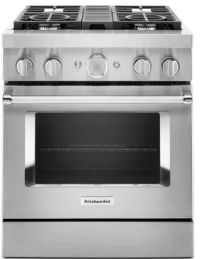 KitchenAid Commercial-Style KFDC500JSS 30 Inch Freestanding Dual Fuel Smart Range with 4 Sealed Burners