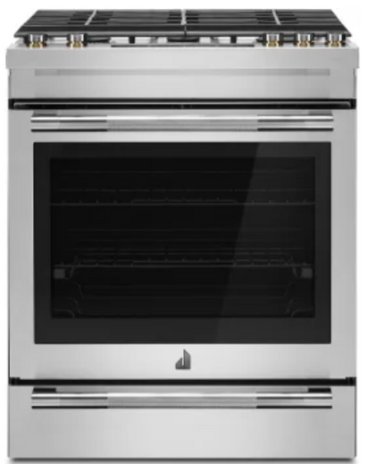 JennAir Rise JDS1450ML 30 Inch Slide-In Dual Fuel Range with 5 Sealed Burners, 6.8 Cu. Ft. Total Capacity, Continuous Cast Iron Grates, Baking Drawer, Glide Oven Racks, Dual-Stacked PowerBurner, True Convection, and DuraFinish™ Protection