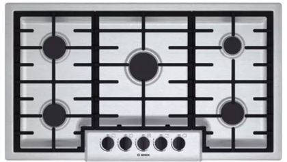 Bosch 500 Series NGM5655UC 37 Inch Gas Cooktop with Power Burner, Continuous Grates, Centralized Controls, Low-Profile Design, Heavy-Duty Metal Knobs and 5 Sealed Burners