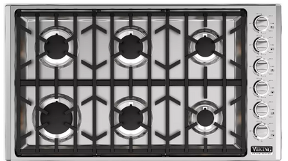 Viking Professional 5 Series VGSU5366BSS 36 Inch Gas Cooktop with Continuous Grates, Child-Proof Knobs, SureSpark Ignition, 6 Sealed Burners and 18,000 BTU: Natural Gas