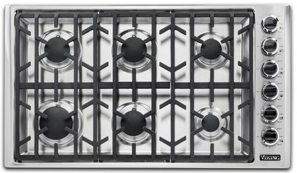 Viking 5 Series VGSU53616BSS 36 Inch Professional 5 Series Gas Cooktop with 6 Burners, 18000 BTU Burner, ScratchSafe, SureSpark™ Ignition and Black Chrome™ Knobs