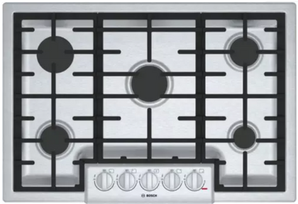 Bosch 800 Series NGM8056UC 30 Inch Gas Cooktop with 5 Sealed Burners, Cast-Iron Continuous Grates, OptiSim® Burner, LED Indicator Lights, Electronic Re-ignition and STAR-K Sabbath Mode