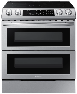 Samsung - 6.3 cu. ft. Flex Duo Front Control Slide-in Electric Range with Smart Dial, Air Fry & Wi-Fi, Fingerprint Resistant - Stainless Steel NE63T8751SS