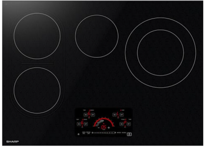 Sharp SCR3042FB 30 Inch Drop In Cooktop with 4 Radiant Elements, Glass Touch Controls, Precise Low Power Mode, Variable Double Heater, Bridge Element, Stainless Steel Side Trims, and Magnetic Accessories