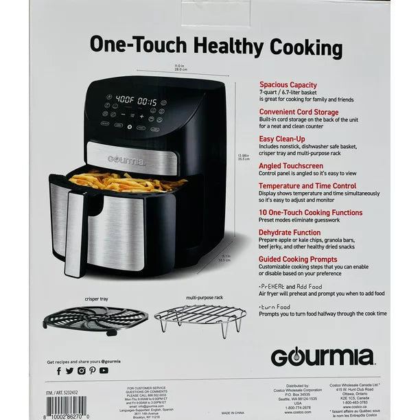 Gourmia GAF798 7 Quart Digital Air Fryer 10 One-Touch Cooking