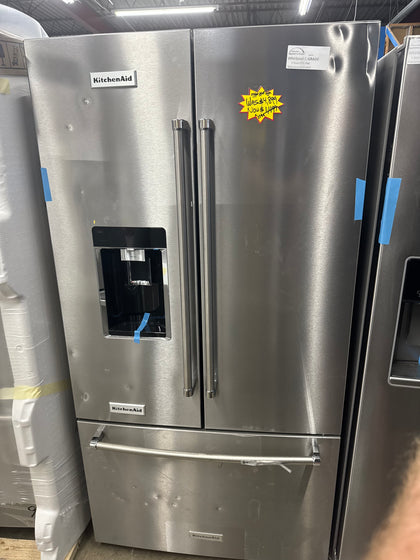 SUPER DENT DEAL!!! KitchenAid - 23.8 Cu. Ft. French Door Counter-Depth Refrigerator - Stainless steel (KRFC704FPS)