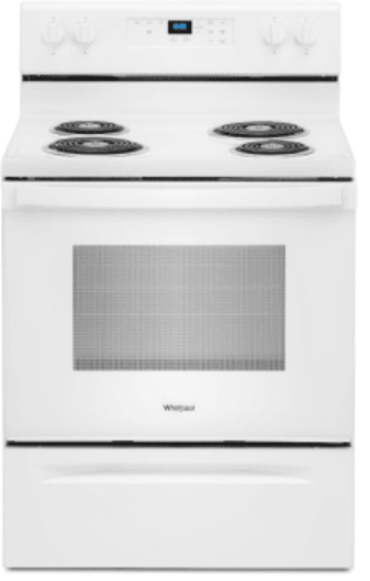 Whirlpool WFC315S0JW 30 Inch Freestanding Electric Range with 4 Coil Elements, 4.8 cu. ft. Oven Capacity, Storage Drawer, Self Cleaning Technology, Keep Warm Setting and Upswept SpillGuard™ Cooktop: White