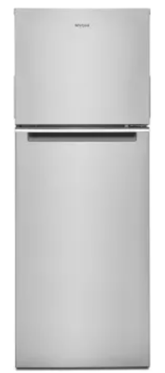 Whirlpool WRT313CZLZ 24 Inch Freestanding Top-Freezer Refrigerator with 12.9 Cu Ft. Capacity, 3 Frameless Glass Shelves, Gallon Door Bin, Double Crispers, LED Lighting, and Optional Icemaker: Fingerprint-Resistant Stainless Finish