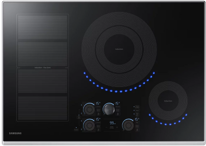 Samsung NZ30K7880US/AA 30 Inch Induction Cooktop with Flex Zone, 15 Heat Settings, Power Boost, Melt Mode, Simmer Control, Virtual Flame Surface Lights, Timer, Control Lock and Wi-Fi Connectivity: Stainless Steel Trim
