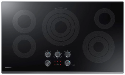 Samsung NZ36K6430RG/AA 36 Inch Electric Cooktop with 5 Radiant Heating Elements, Rapid Boil, Simmer/Melt Burners, Dishwasher Safe Blue LED-Illuminated Knobs, Wi-Fi Connectivity and Hot Surface Indicator Light: Black Stainless Steel Trim