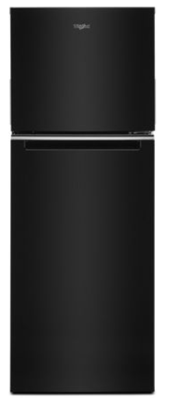 Whirlpool WRT313CZLB 24 Inch Freestanding Top-Freezer Refrigerator with 12.9 Cu Ft. Capacity, 3 Frameless Glass Shelves, Gallon Door Bin, Double Crispers, LED Lighting, and Optional Icemaker: Black
