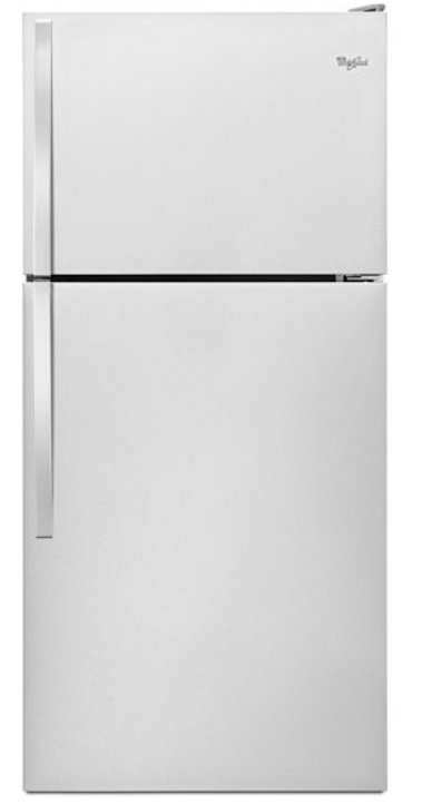 Whirlpool WRT108FFDM 30 Inch Freestanding Top Freezer Refrigerator with 18 Total Capacity, 3 Wire Shelves, Automatic Defrost, ADA Compliant, Flexi-Slide Bin, UL Certification, Automatic Defrosting in Monochromatic Stainless Steel