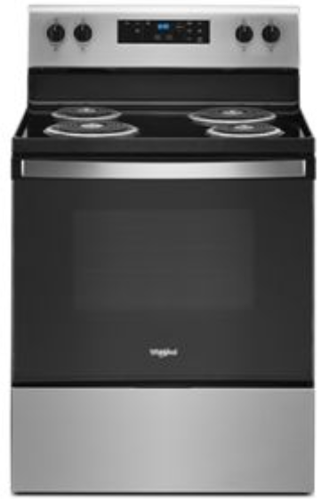 Whirlpool WFC315S0JS 30 Inch Freestanding Electric Range with 4 Coil Elements, 4.8 cu. ft. Oven Capacity, Storage Drawer, Self Cleaning Technology, Keep Warm Setting and Upswept SpillGuard™ Cooktop: Stainless Steel