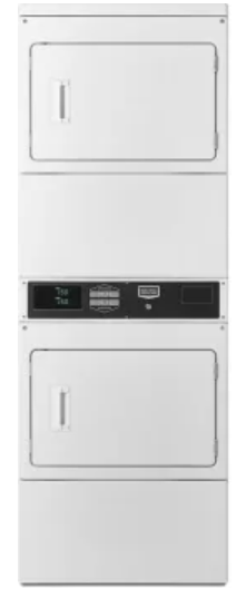 Maytag Commercial Laundry MLE26PRBYW 27 Inch Commercial Electric Stack with 7.4 Cu.Ft. Total Capacity, Advanced Computer Trac® Controls, Accu Trac Audit System, Metal Mesh Lint Filter, Blower Guard, Card Ready
