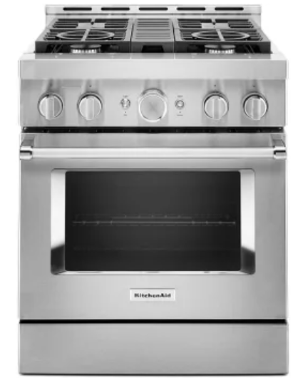 KitchenAid Commercial-Style KFGC500JSS 30 Inch Freestanding Gas Smart Range with 4 Sealed Burners, 4.1 cu. ft. Even-Heat™ True Convection Oven, Ultra Power™ Dual-Flame Burners, Simmer & Melt Burner, WiFi, Self-Clean, and Star-K: Stainless Steel