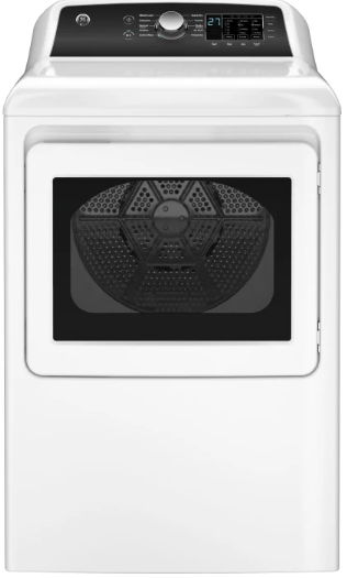 GE GTD58EBSVWS 27 Inch Electric Dryer with 7.4 cu. ft. Capacity, 12 Dry Cycles, Sensor Dry, My Cycle Setting, Eco Dry, High Performance Venting, Wrinkle Care, Damp Alert, and Custom Dry Settings