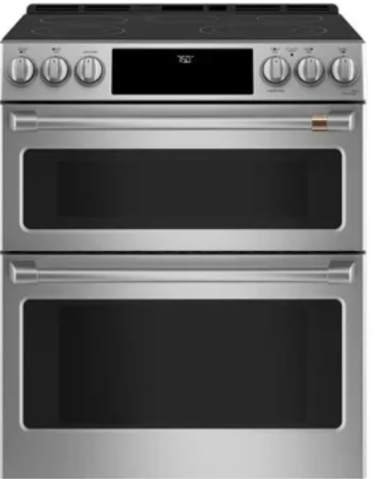 Cafe CES750P2MS1 30 Inch Slide-In Electric Smart Range with 5 Radiant Elements, Double Oven, 7 Cu. Ft. Total Oven Capacity, Self-Clean, Steam Clean, Sabbath Mode, Power Boil Element, Warming Zone Element, UL Listed, and ADA Compliant: Stainless Steel