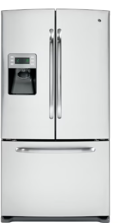 GE USED ITEM GFSS6KKYSS 25.9 cu. ft. French-Door Refrigerator with 4 Glass Shelves, Gallon Door Storage, Deluxe Quiet Design and External Ice/Water Dispenser: Stainless Steel