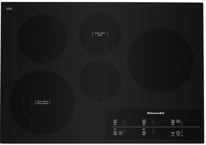 KitchenAid KCES950KBL 30 Inch Electric Cooktop with 5 Elements, Even-Heat™ Ultra Power™ Element, Ultra Power™ Double-Ring Round Element, Touch Activated Controls, Hot Surface Indicator, Simmer Setting, Melt Setting, and Control Lock: Black