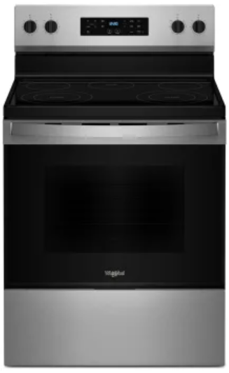 Whirlpool WFES3330RZ 30 Inch Freestanding Electric Range with 5 Elements, 5.3 cu. ft. Oven Capacity, FlexHeat™ Dual Elements, Warm Zone, Storage Drawer, No Preheat Mode and Steam Clean: Fingerprint Resistant Stainless Steel