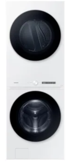 Samsung BESPOKE WH46DBH100EW 27 Inch Smart Laundry Hub Washer/ Electric Dryer with 4.6 cu ft Washer Capacity, 7.6 cu ft Dryer Capacity, Steam Wash, AI Smart Dial, Self Clean, Vent Sensor, Sensor Dry, 3 Way Venting, 20 Year Motor Warranty