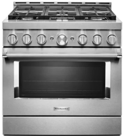 KitchenAid Commercial-Style KFDC506JSS 36 Inch Freestanding Dual Fuel Smart Range with 6 Sealed Burners, 5.1 cu. ft. True Convection Oven, Ultra Power™ Dual-Flame Burners, Self-Clean, and Star K: Stainless Steel