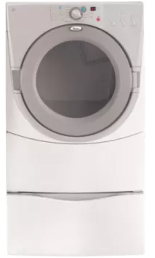 Whirlpool Gold Duet Refurbished GEW9250PW 27 Inch Duet Electric Dryer with 7.0 Cu. Ft. Capacity, 8 Automatic Cycles & Senseon Drying System: Dove Grey on White W/ Pedastal