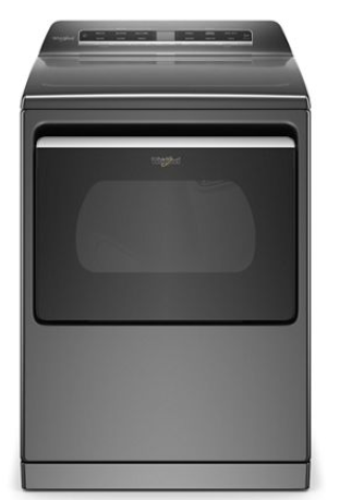 Whirlpool WGD8127LC 27 Inch Gas Smart Dryer with 7.4 cu. ft. Capacity, 36 Dryer Cycles, Moisture Sensing, Wrinkle Shield + Steam, EcoBoost, Quick Dry, and Energy Star Certified: Chrome Shadow