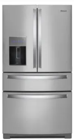 Whirlpool WRMF7736PZ 36 Inch Freestanding 4-Door French Door Refrigerator with 26 cu. ft. Capacity, Frameless Glass Shelves, Gallon Door Bins, Triple Crisper, and External Ice/Water Dispenser: Fingerprint Resistant Stainless Steel