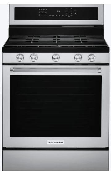 KitchenAid 30-in 5 Burners 5.8-cu ft Self-cleaning Convection Oven Freestanding Natural Gas Range (Stainless Steel with Printshield Finish) KFGG504KPS