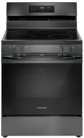 Frigidaire FCRE3083AD 30 Inch Freestanding Electric Range with 5 Elements, 5.3 cu. ft. Convection Oven, EvenTemp™ Element, Storage Drawer, Air Fry, and Self Clean: Black Stainless Steel