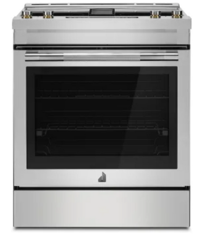 JennAir Rise JES1750ML 30 Inch Slide-In Downdraft Electric Range with 4 Elements, 6.2 cu. ft. Oven Capacity, True Convection, Die-Cast Metal Knobs, Halogen Lighting, AquaLift® Self-Cleaning, Emotive Controls, Air Fry, Glide Rack, and ADA Compliant