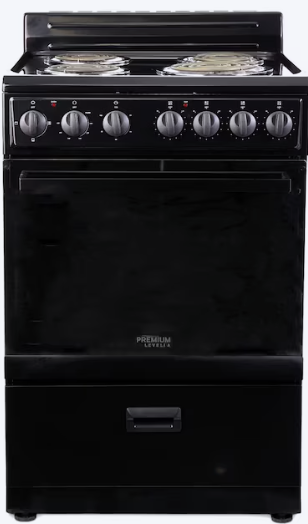 Premium Levella 24-in 4 Burners 2.7-cu ft Freestanding Electric Range (Black with Mirrored Glass Door) PRE2427GB