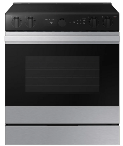 Samsung BESPOKE NSE6DG8500SR 30 Inch Slide-In Electric Smart Range with 5 Elements, 6.3 cu. ft. Convection Oven, 3,600W Express Boil, Warming Zone, Storage Drawer, Air Fry, Self & Steam Clean, and ADA Compliant: Stainless Steel