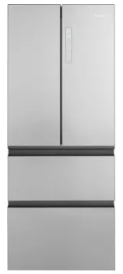 Haier QJS15HYRFS 28 Inch French Door Counter Depth Refrigerator with 14.5 Cu. Ft. Capacity, Ice Maker Ready, Edge To Edge Shelving, LED Lighting, Digital Controls, Fast Cooling, 2 Freezer Drawers, Door Alarm, Child Lock, and Sabbath Mode