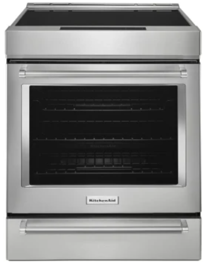 KitchenAid KSIS730PSS 30 Inch Slide-In Induction Range with 4 Elements, 6.4 cu. ft. Even-Heat™ True Convection Oven, Bridge Zone, Storage Drawer, Air Fry, Steam Bake, AquaLift® Self-Clean, and ADA Compliant