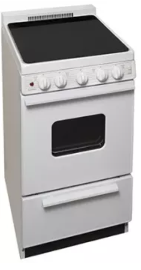 Premier EAS2X0OP 20 Inch Electric Range with 4 Smoothtop Burners, 1.5 Inch Porcelain Backguard, Hot Surface Indicator Light, Surface and Oven Power Light, Interior Oven Light, Full Width Storage Drawer and ADA Compliant: White