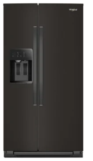Whirlpool WRSC5536RV 36 Inch Counter-Depth Side-by-Side Refrigerator with 21 cu. ft. Capacity, 4 Glass Shelves, Deli Drawer, Gallon Door Bins, TruCool™ System, External Ice/Water Dispenser, and ADA Compliant: Black Stainless