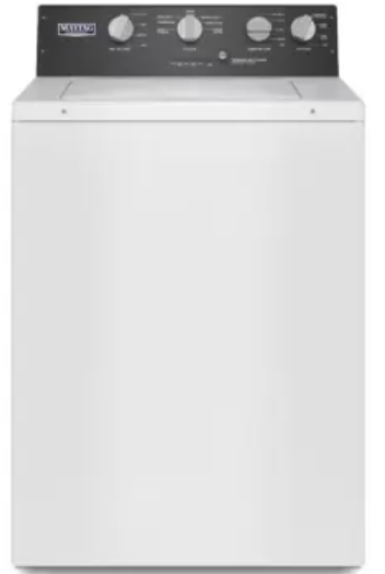 Maytag MVWP585GW 27 Inch Commercial Top Load Washer with 3.5 cu ft Capacity, Deep Water Wash Options, Dual Action Agitator, 4 Water Levels, 1/2 Horsepower Motor, Power Wash Cycle, Stainless Steel Wash Basket, Spin Fill and 10 Year Warranty Included