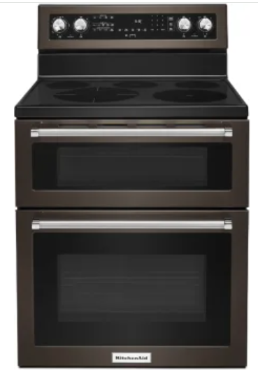 KitchenAid - 6.7 Cu. Ft. Self-Cleaning Freestanding Double Oven Electric Convection Range - Black Stainless Steel KFED500EBS