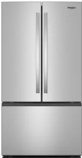 Whirlpool WRFF3136SZ 36 Inch Freestanding French Door Refrigerator with 31 cu. ft. Capacity, 4 Glass Shelves, Gallon Door Bins, Total Coverage Cooling, Ice Maker, ADA Compliant, and ENERGY STAR®: Stainless Steel