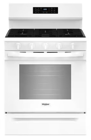 Whirlpool WFGS5030RW 30 Inch Freestanding Gas Range with 5 Sealed Burners, 5.0 cu. ft. Convection Oven, SpeedHeat™ Burner, Griddle Zone, Storage Drawer, Air Cooking, No Preheat Air Fry, and Self Clean: White