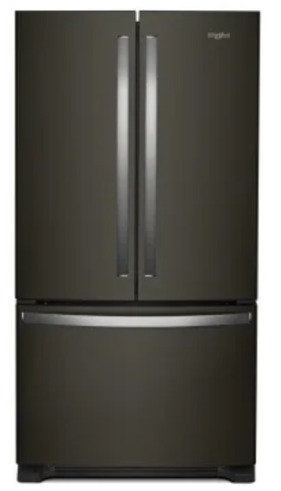 Whirlpool WRFC2036RV 36 Inch Bottom-Mount French Door Refrigerator with 20 Cu. Ft. Capacity, 5 Glass Shelves, Gallon Door Bins, Deli Drawer, Internal Water Dispenser, Icemaker, and ENERGY STAR®: Black Stainless Steel