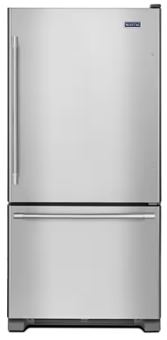 Maytag MBF1958FEZ 30 Inch Bottom-Freezer Refrigerator with 19.0 cu. ft. Capacity, Adjustable Spill Proof Glass Shelving, Gallon Door Storage, 2 FreshLock Crisper Drawers, Deli Drawer, BrightSeries LED Lighting and ENERGY STAR
