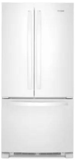 Whirlpool WRFF5333PW 33 Inch Freestanding French Door Refrigerator with 22 cu. ft. Capacity, 5 Glass Shelves, Gallon Door Bins, Icemaker, Internal Water Dispenser, and ENERGY STAR®: White