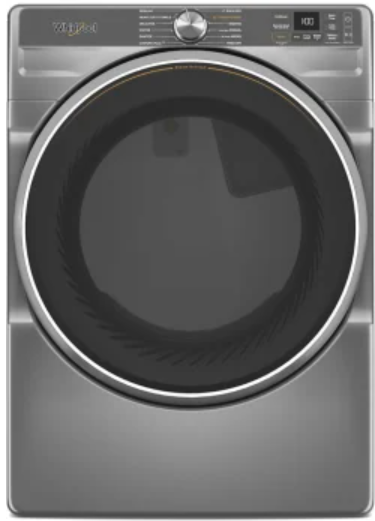 Whirlpool WED6720RR 27 Inch Smart Front Load Electric Dryer with 7.4 cu ft Capacity, Wrinkle Shield™ Option with Steam, Quick Dry Cycle, Wrinkle Control Cycle, Air Flow Detection, EcoBoost™ Option, and ENERGY STAR® Certified: Radiant Silver