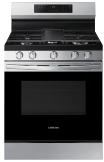 BRAND NEW IN BOX Samsung NX60A6311SS 30 Inch Gas Smart Range with 5 Sealed Burners, 6.0 Cu. Ft. Capacity, Storage Drawer, Edge-to-Edge Grates, Sabbath Mode, Self Clean, SmartThings Cooking, Wi-Fi & Voice Connectivity and Dual-Ring Burner