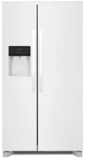 Frigidaire FRSS2623AW 36 Inch Freestanding Side by Side Refrigerator with 25.6 Cu. Ft. Total Capacity, EvenTemp™ Cooling System, Fresh Storage Crispers, Ice Maker, Filtered Water/Ice Dispenser, PurePour™ Water Filter, NSF and Energy Certified: White