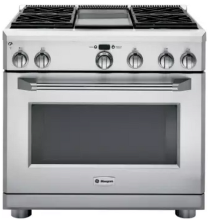 Monogram ZDP364NDPSS 36 Inch Pro-Style Dual-Fuel Range with 4 Sealed Dual Flame Stacked Burners, 5.75 cu. ft. Reverse Air/European Convection Oven, Griddle, Glide Racks, Meat Probe and Star-K Certified: Natural Gas